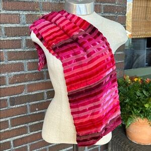 Anna Falcke fuscia/raspberry pink gradient burn out velvet striped scarf.